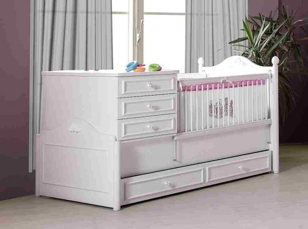 Umbaubares Babybett mit Bettschubkasten weiß, 4-teilig