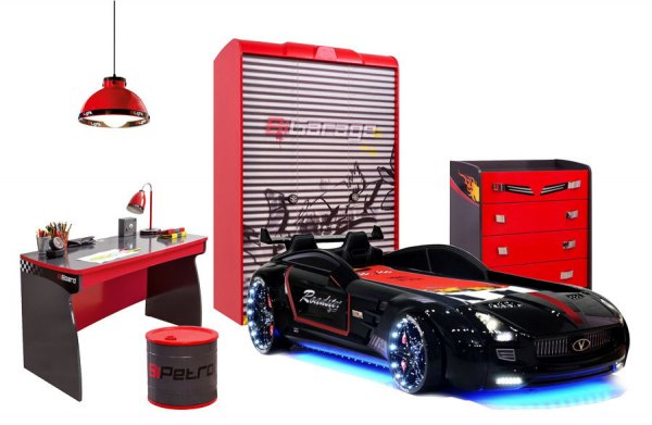 Auto Kinderzimmer Komplett RACER ROT mit Roadster Sport Autobett, 6-teilig