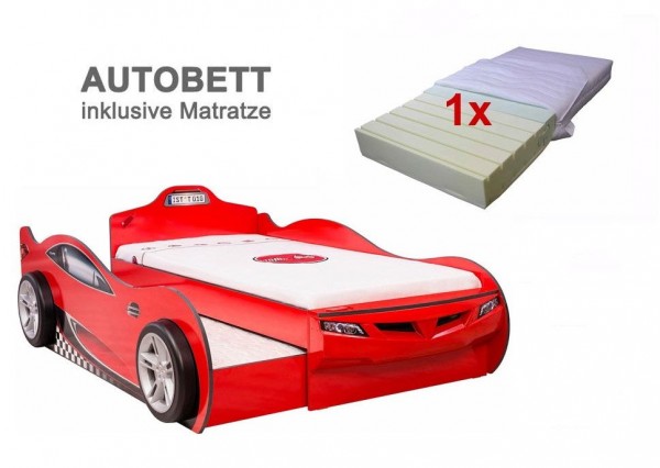 Cilek Coupe Racer Holzautobett in rot mit Gästebett und Matratze