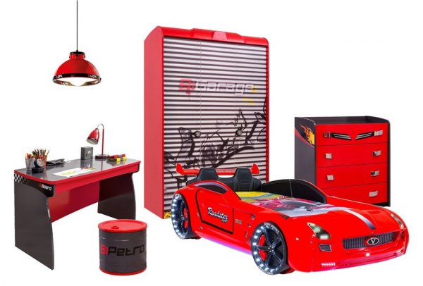 Komplettes Autobettzimmer RACER 5-teilig mit Roadster rot
