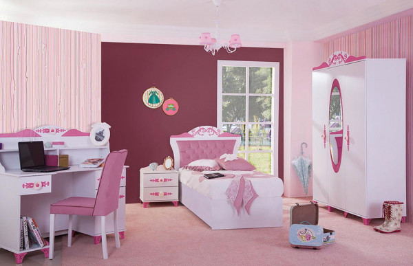 SPAR-SET Kinderzimmer 4-teilig PRETTY rosa mit Stauraumbett 90x200cm