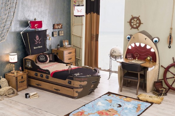 Komplett Kinderzimmer PIRAT mit Schiffsbett und Schreibtisch